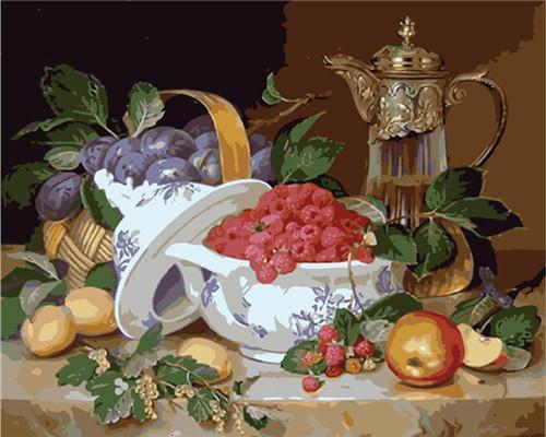Fruit en Wijnkan op Tafel Schilderen op Nummers