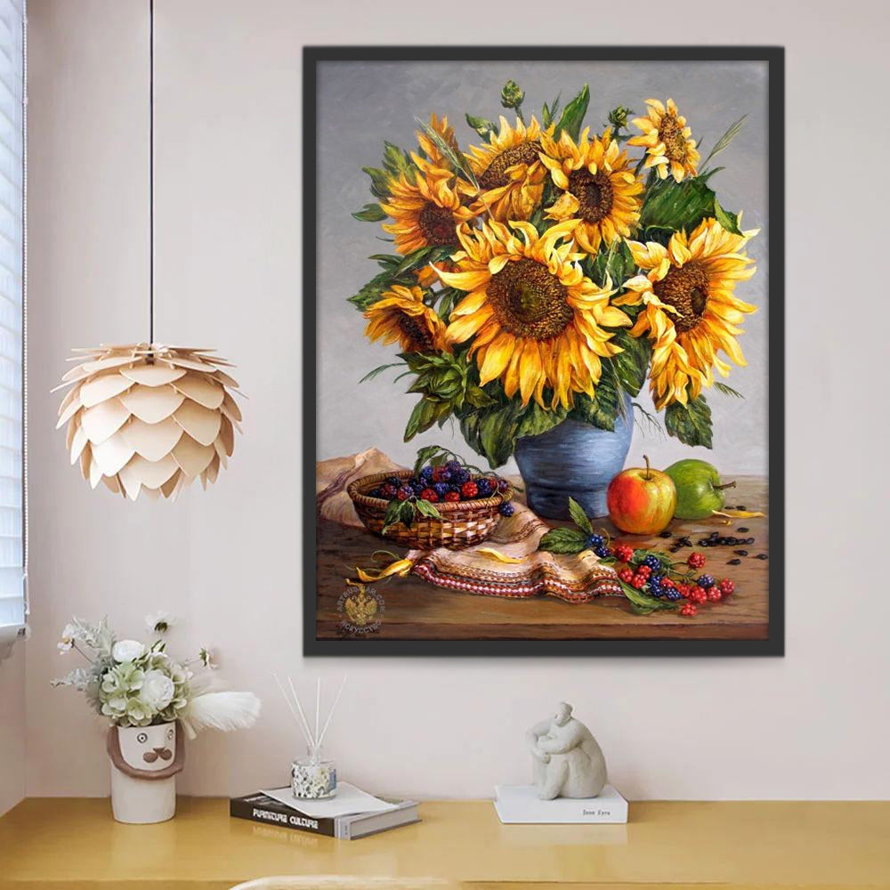 Fruit en Zonnebloemen op Tafel Schilderen op Nummers