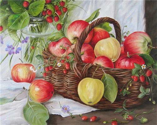 Fruit in Mand en Glasbak Schilderen op Nummers