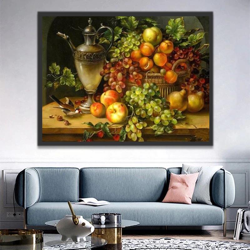 Fruit, Wijnglas en Vogel Schilderen op Nummers