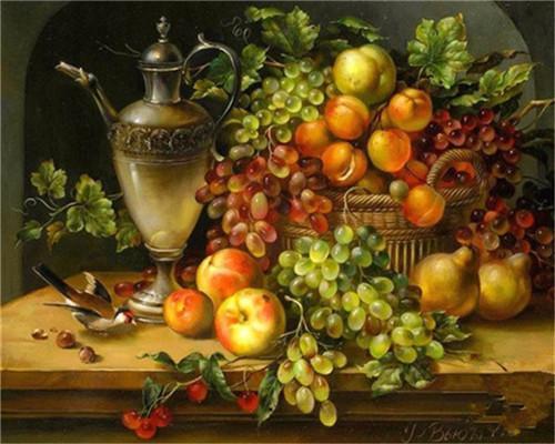 Fruit, Wijnglas en Vogel Schilderen op Nummers