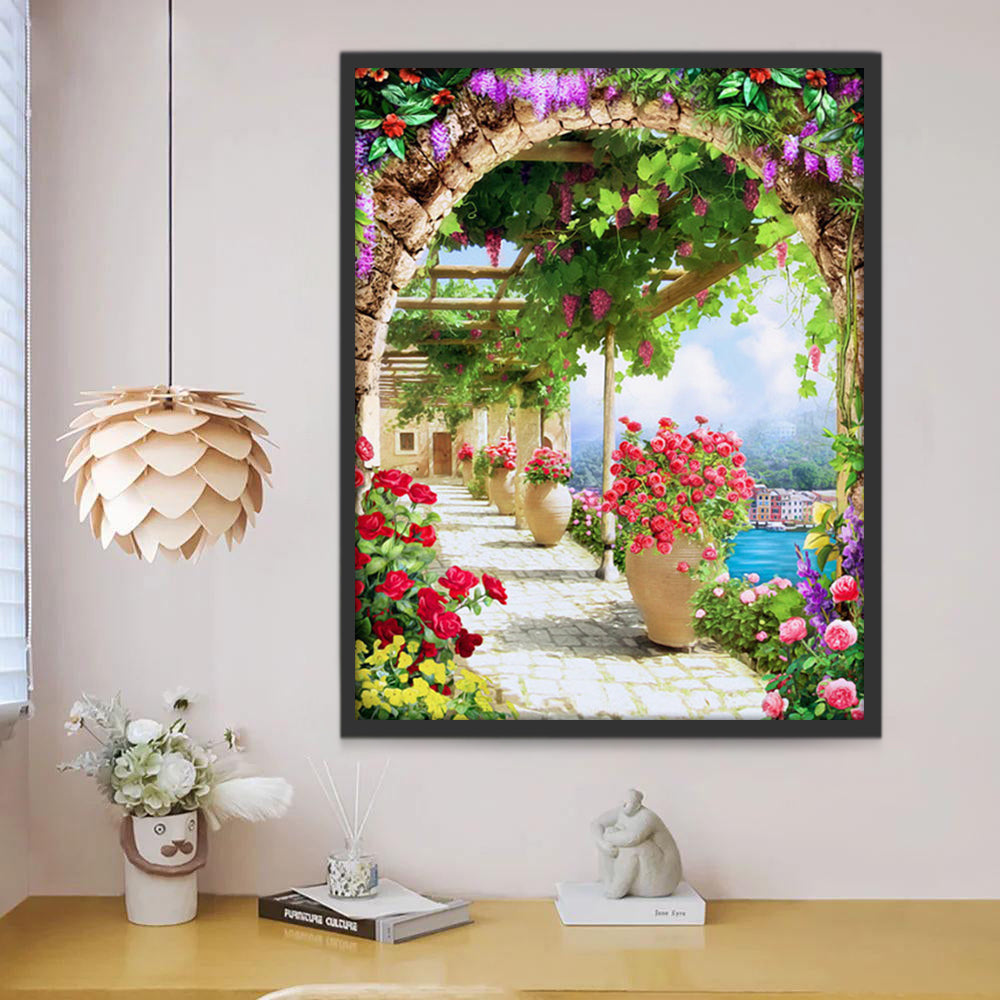 Gang aan Zee vol Bloemen Schilderen op Nummers