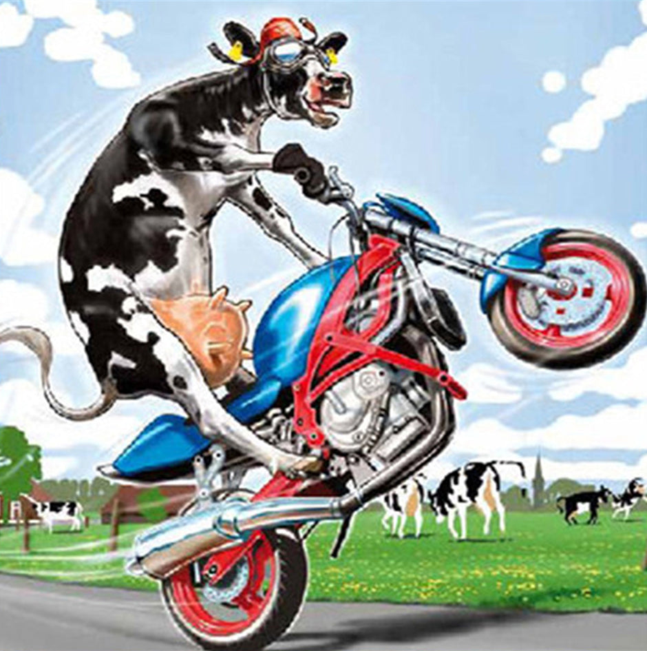 Gekke Koe op een Motor Schilderen op Nummers