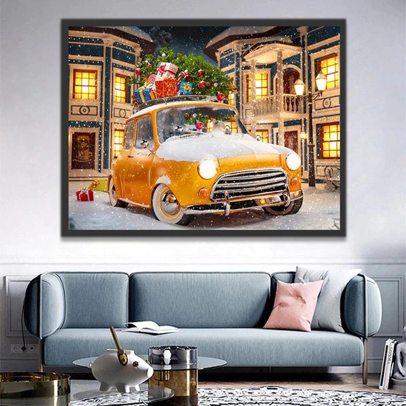 Gele Auto vol met Kerstcadeaus Schilderen op Nummers