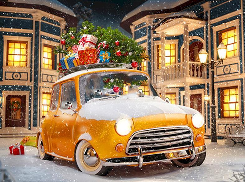Gele Auto vol met Kerstcadeaus Schilderen op Nummers