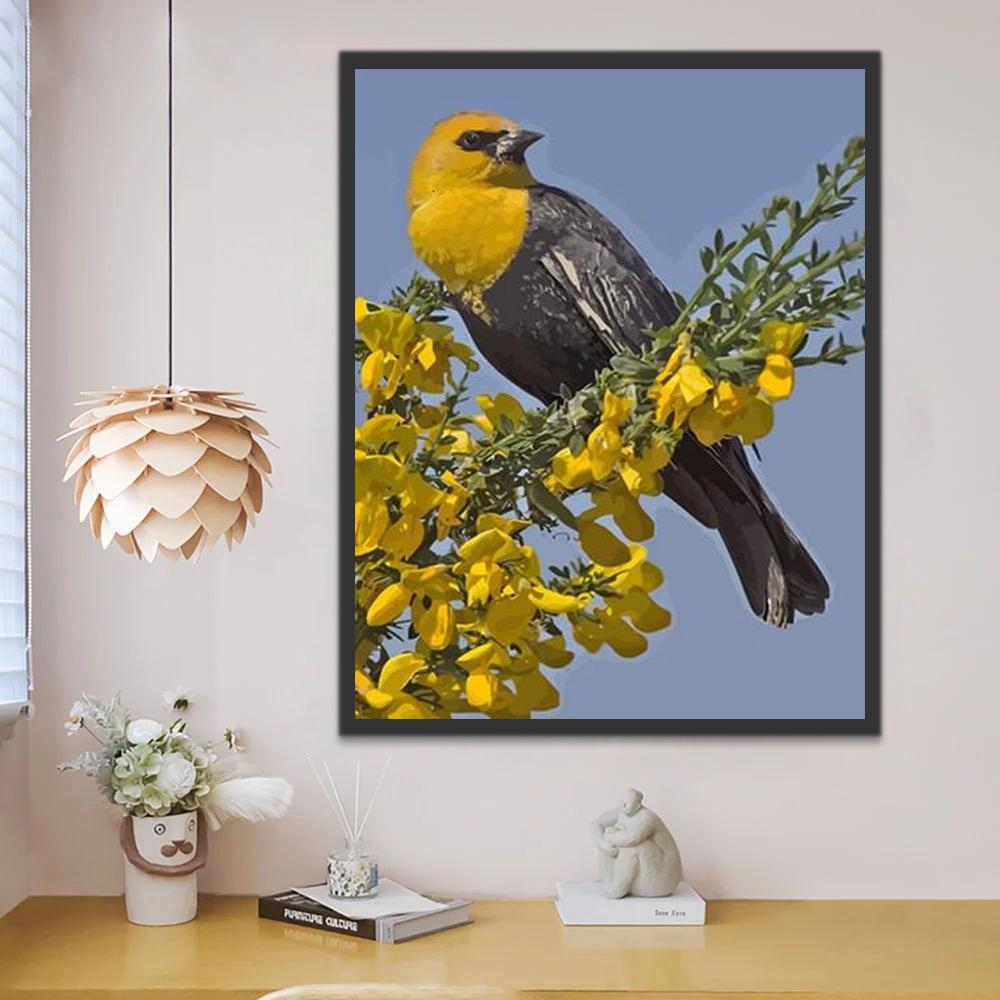 Gele Bloemen en Vogel Schilderen op Nummers