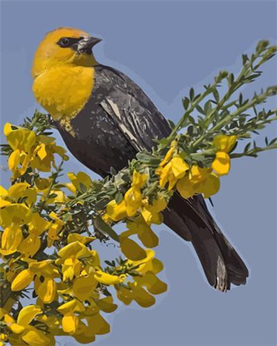 Gele Bloemen en Vogel Schilderen op Nummers