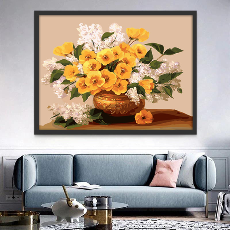 Gele Bloemen en Witte Bloesems Schilderen op Nummers
