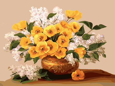 Gele Bloemen en Witte Bloesems Schilderen op Nummers