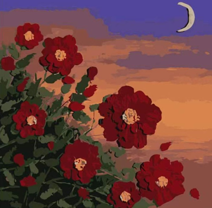 Gele Meeldraden en Rode Bloemen Schilderen op Nummers