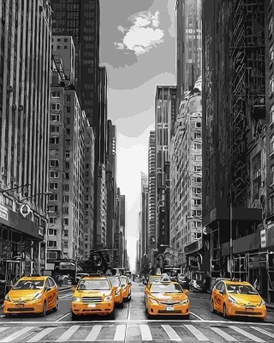 Gele Taxi's tussen Wolkenkrabbers Schilderen op Nummers