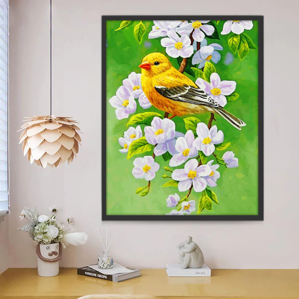 Gele Vogel en Witte Bloemen Schilderen op Nummers