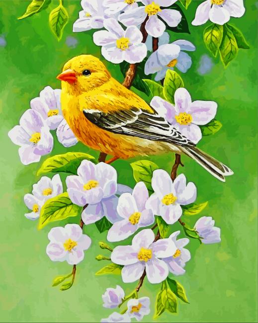 Gele Vogel en Witte Bloemen Schilderen op Nummers