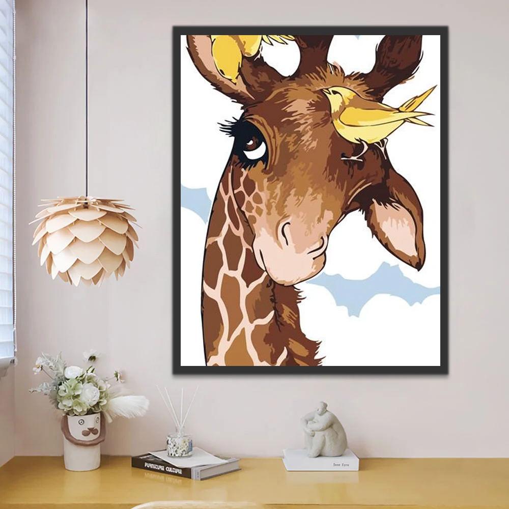 Gele Vogels op Giraffe Schilderen op Nummers