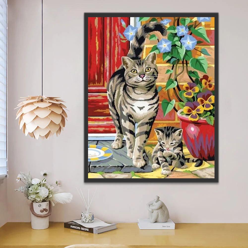 Gelukkige Kat en Kitten Schilderen op Nummers