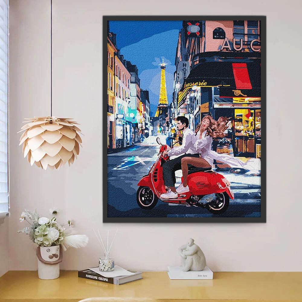 Genieten van de Stad op de Rode Scooter Schilderen op Nummers