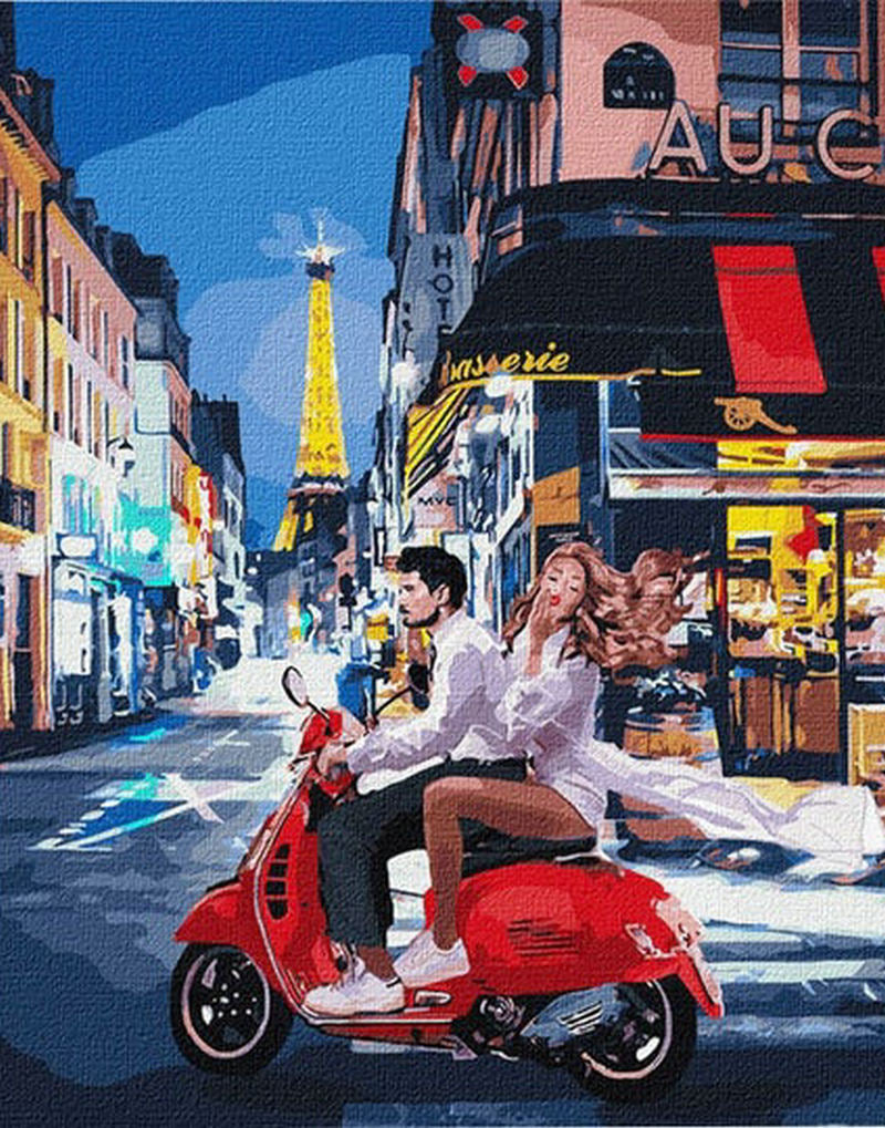 Genieten van de Stad op de Rode Scooter Schilderen op Nummers