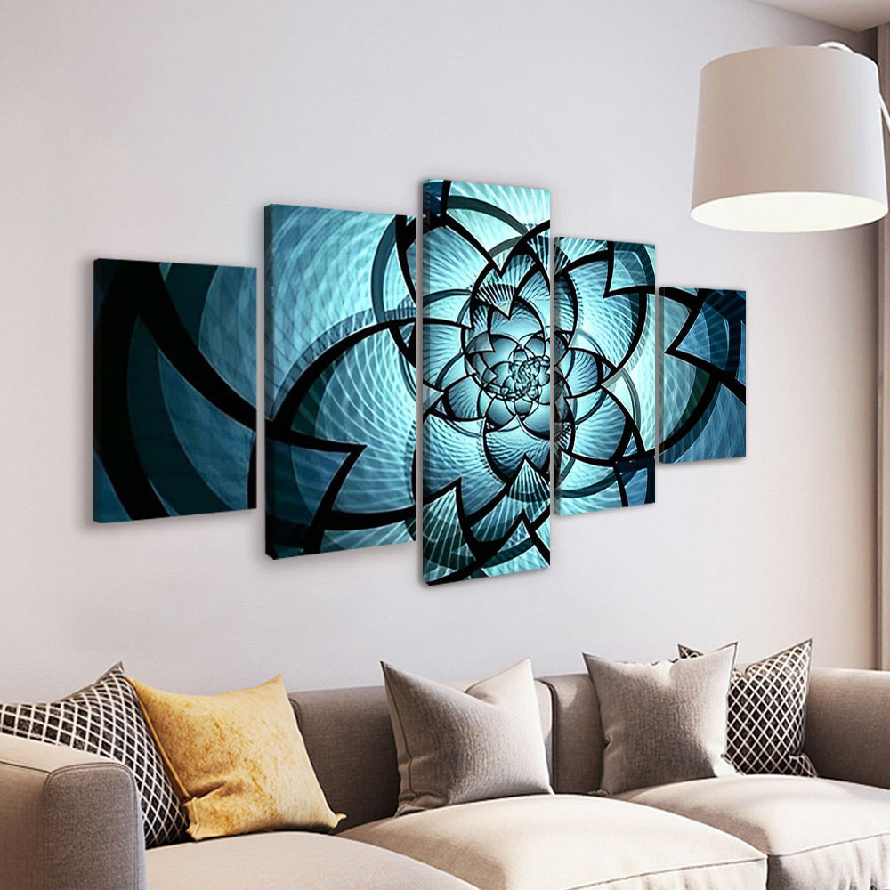 Geometrische Blauwe Bloemen 5 Platen Schilderen op Nummers