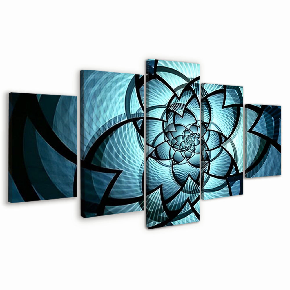 Geometrische Blauwe Bloemen 5 Platen Schilderen op Nummers