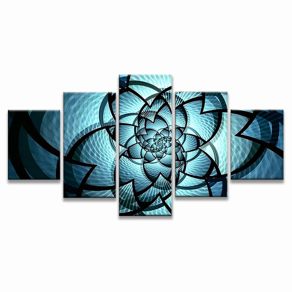 Geometrische Blauwe Bloemen 5 Platen Schilderen op Nummers