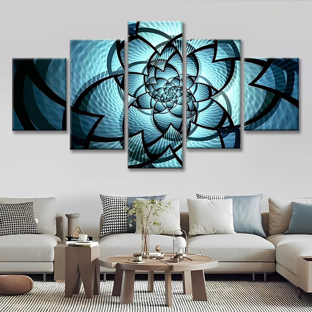 Geometrische Blauwe Bloemen 5 Platen Schilderen op Nummers