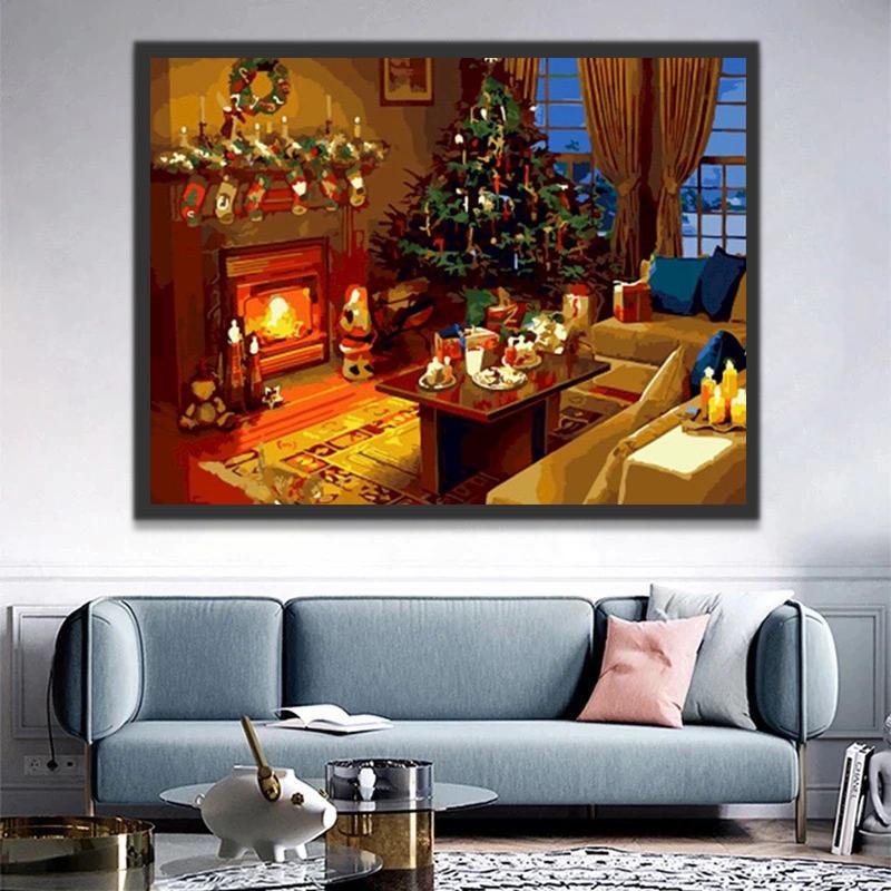 Gezellige Woonkamer voor Kerstmis Schilderen op Nummers
