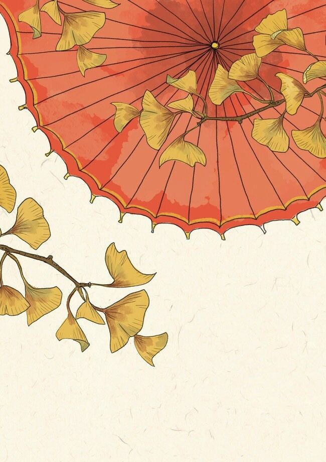 Ginkgo Biloba en Rode Paraplu Schilderen op Nummers