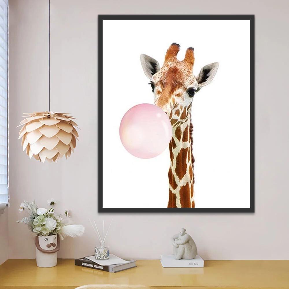 Giraffe Eet Roze Kauwgom Schilderen op Nummers