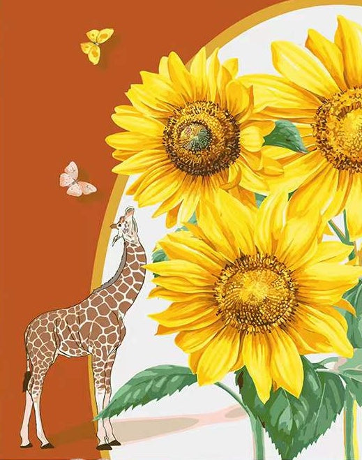 Giraffe en Zonnebloemen Schilderen op Nummers