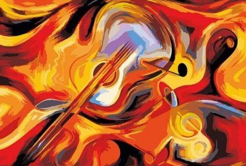 Gitaar op een Oranje Achtergrond Schilderen op Nummers