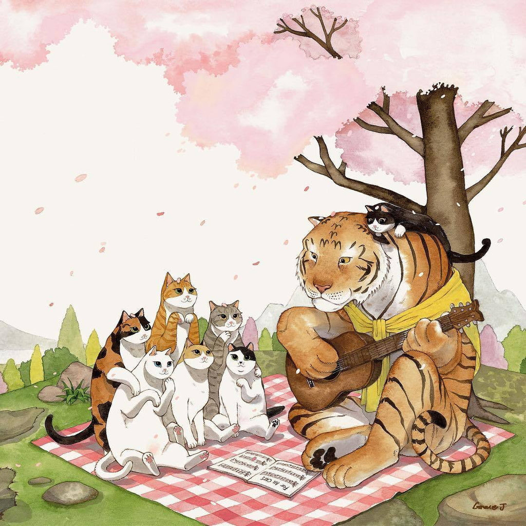 Gitaarspelende Tijger en Katten Publiek Schilderen op Nummers