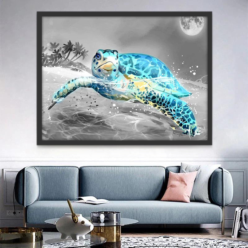 Gloeiende Blauwe Schildpad Schilderen op Nummers