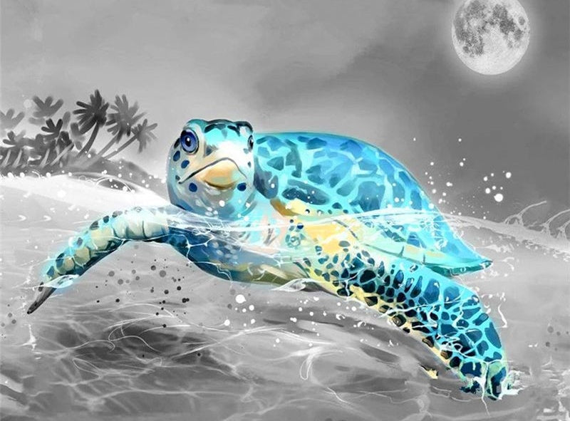 Gloeiende Blauwe Schildpad Schilderen op Nummers