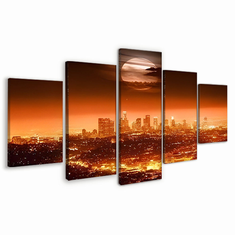 Golden Red Uitzicht op de Stad 5 Platen Schilderen op Nummers