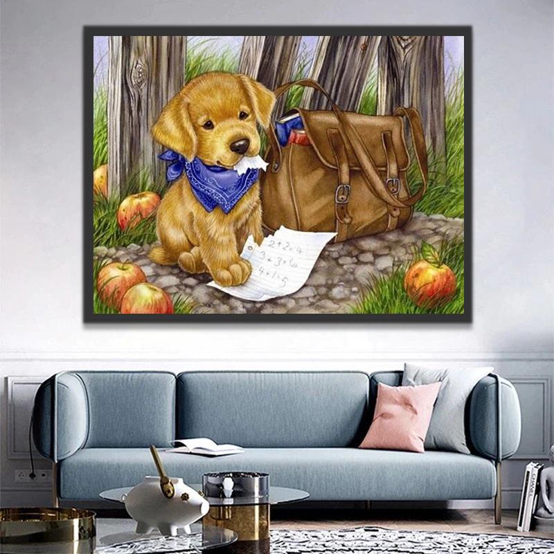 Golden Retriever, Appels, Schooltas Schilderen op Nummers