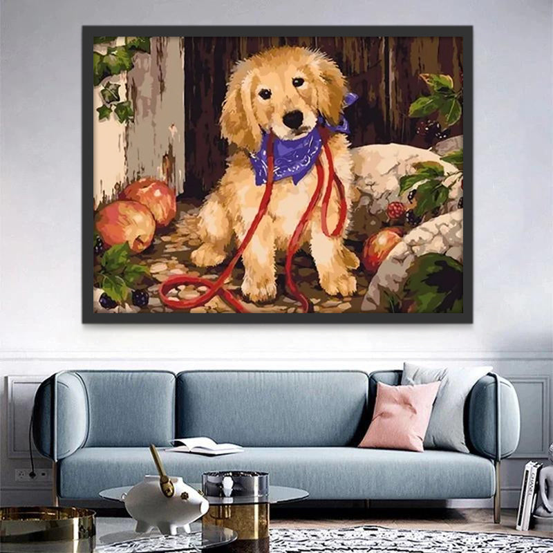Golden Retriever met Blauwe Sjaal Schilderen op Nummers