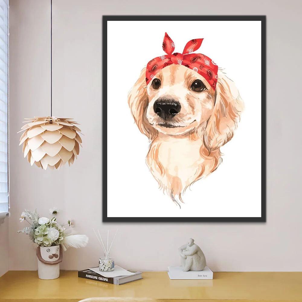 Golden Retriever met Rode Bandana Schilderen op Nummers