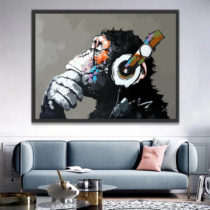 Gorilla met Koptelefoon Schilderen op Nummers