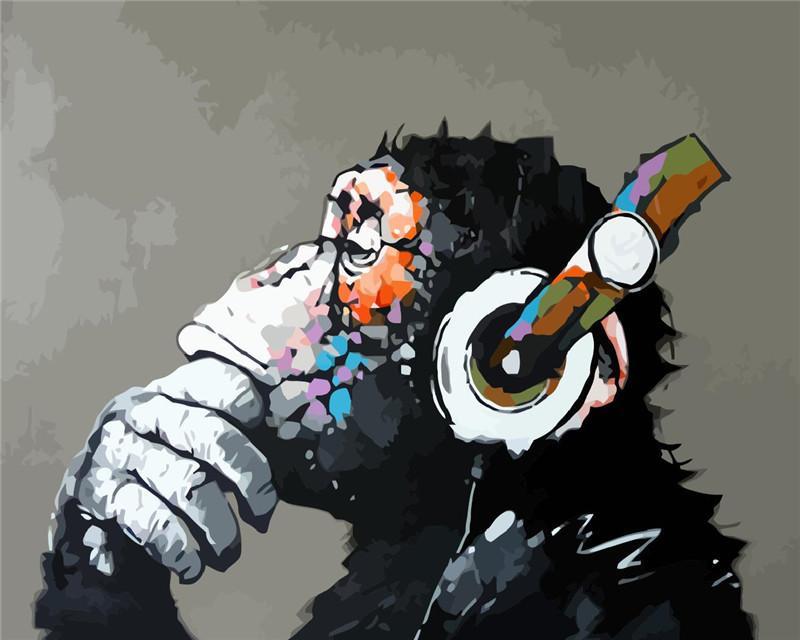 Gorilla met Koptelefoon Schilderen op Nummers