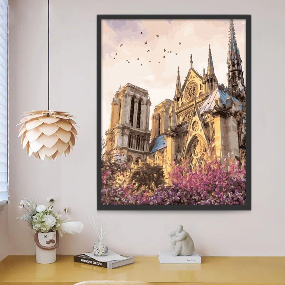 Gotische Gebouwen en Bloemen Schilderen op Nummers