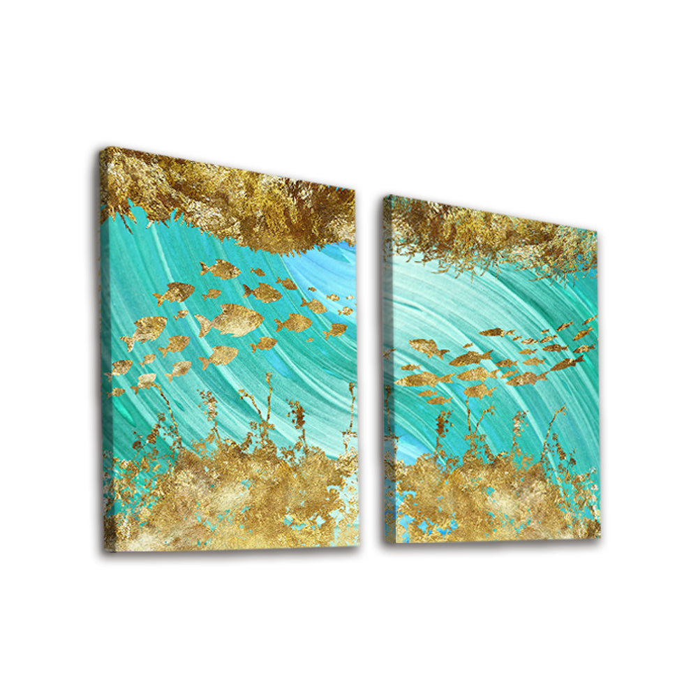 Gouden Vissen in Blauwe Zee 2 Platen Schilderen op Nummers