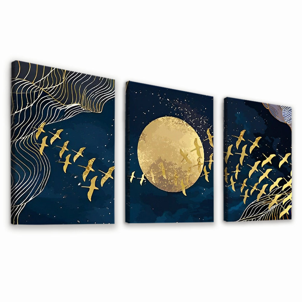 Gouden Vogels en Maan 3 Platen Schilderen op Nummers