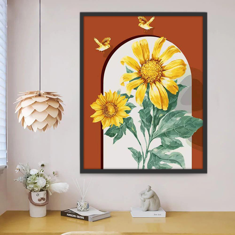 Gouden Vogels en Zonnebloemen Schilderen op Nummers