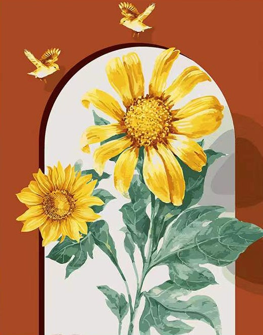 Gouden Vogels en Zonnebloemen Schilderen op Nummers