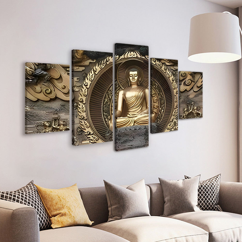 Gouden Zittende Boeddha 5 Platen Schilderen op Nummers