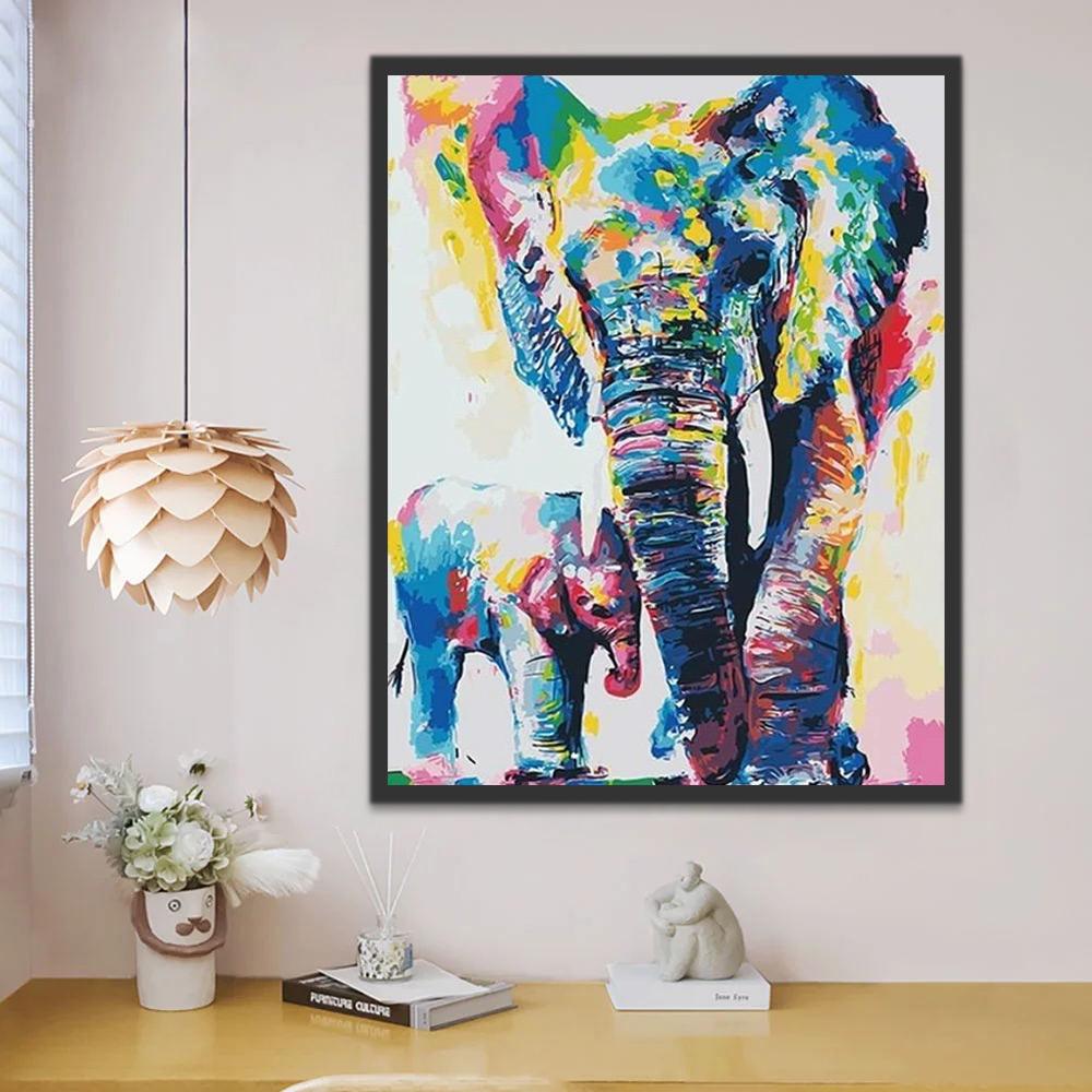 Graffiti en Olifant Moeder en Kind Schilderen op Nummers