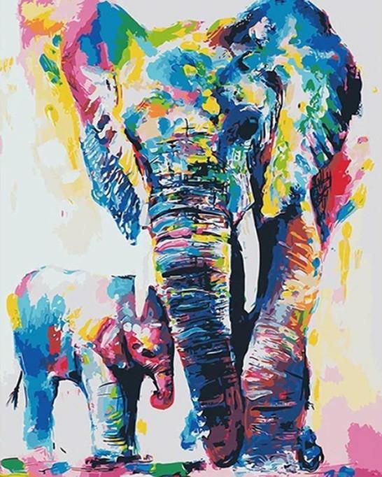 Graffiti en Olifant Moeder en Kind Schilderen op Nummers