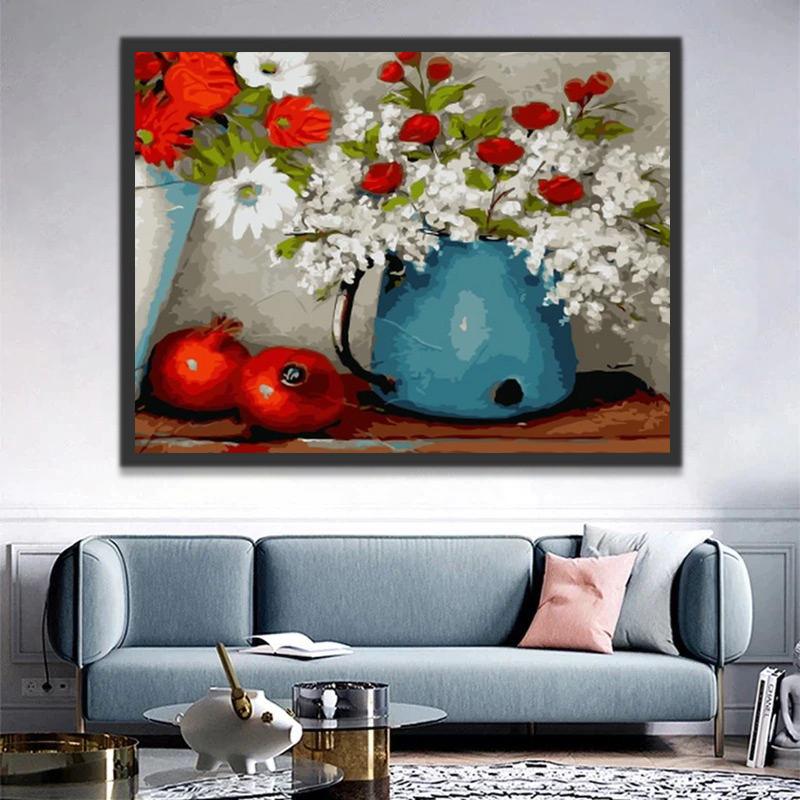 Granaatappels en Bloemen in Potten Schilderen op Nummers