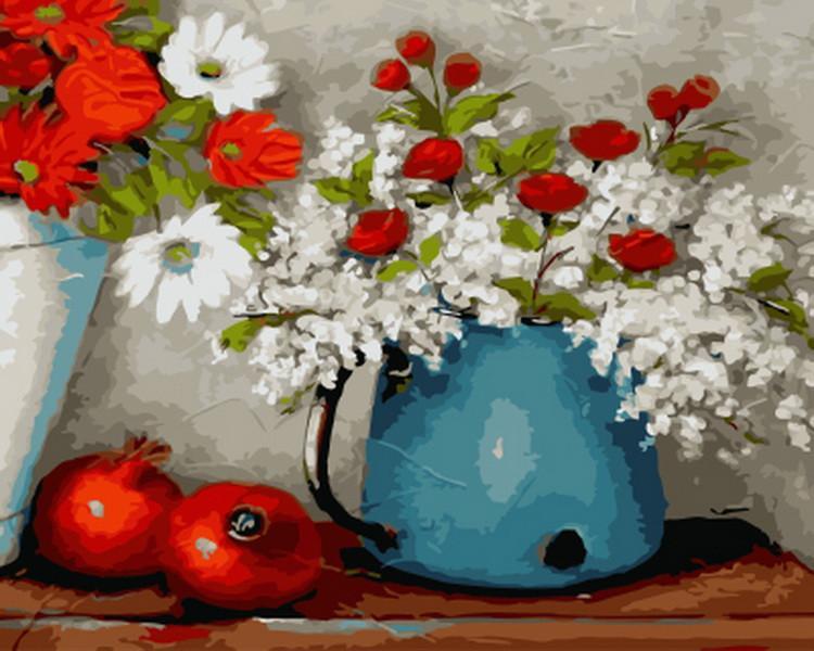 Granaatappels en Bloemen in Potten Schilderen op Nummers