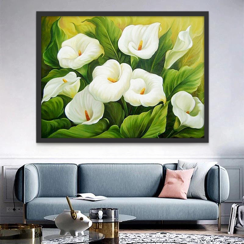 Groene Bladeren en Witte Bloemen Schilderen op Nummers